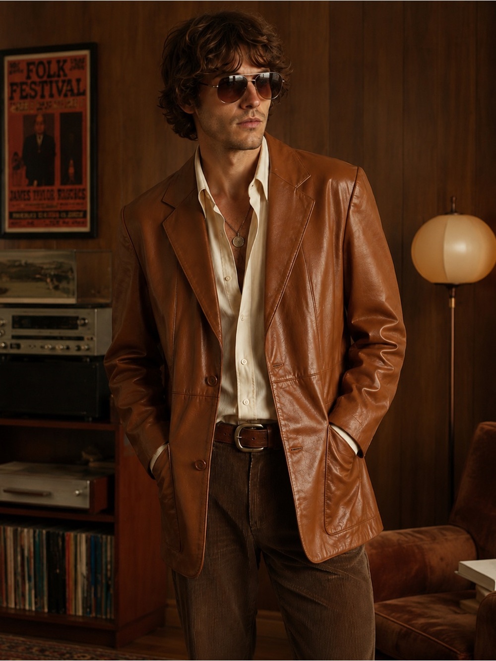 Vintage 70s Cognac Leather Blazer Mens 38 Western Americana Archive Ranchwear